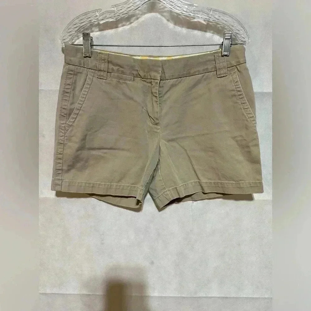 J Crew Women’s Sz. 4 Khaki Broken In Chino Shorts Mid Rise Bottoms Classic Twill